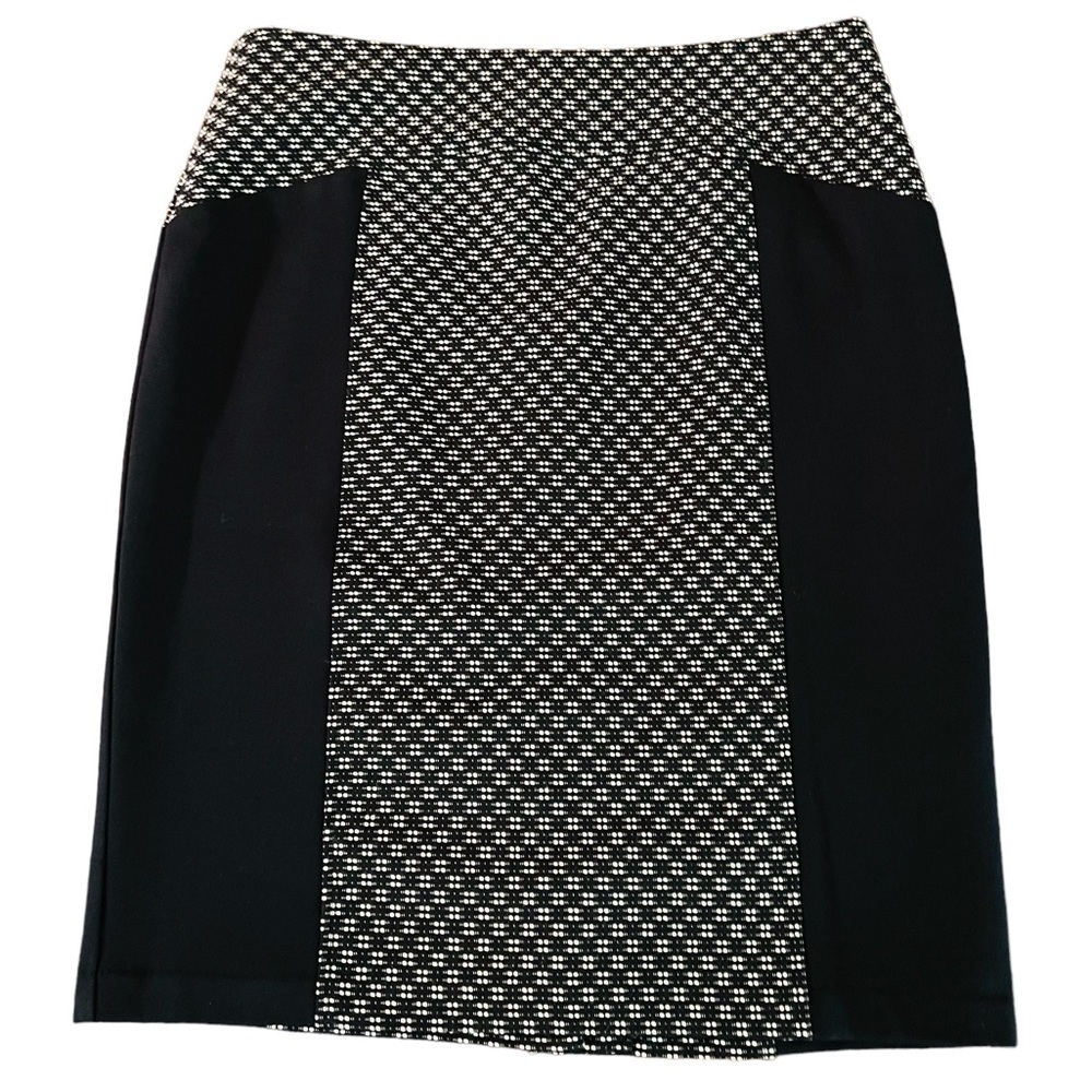 LAUNDRY BY SHELLI SEGAL WOMENS STRAIGHT CUT BLACK & WHITE MIDI SKIRT SIZE 8